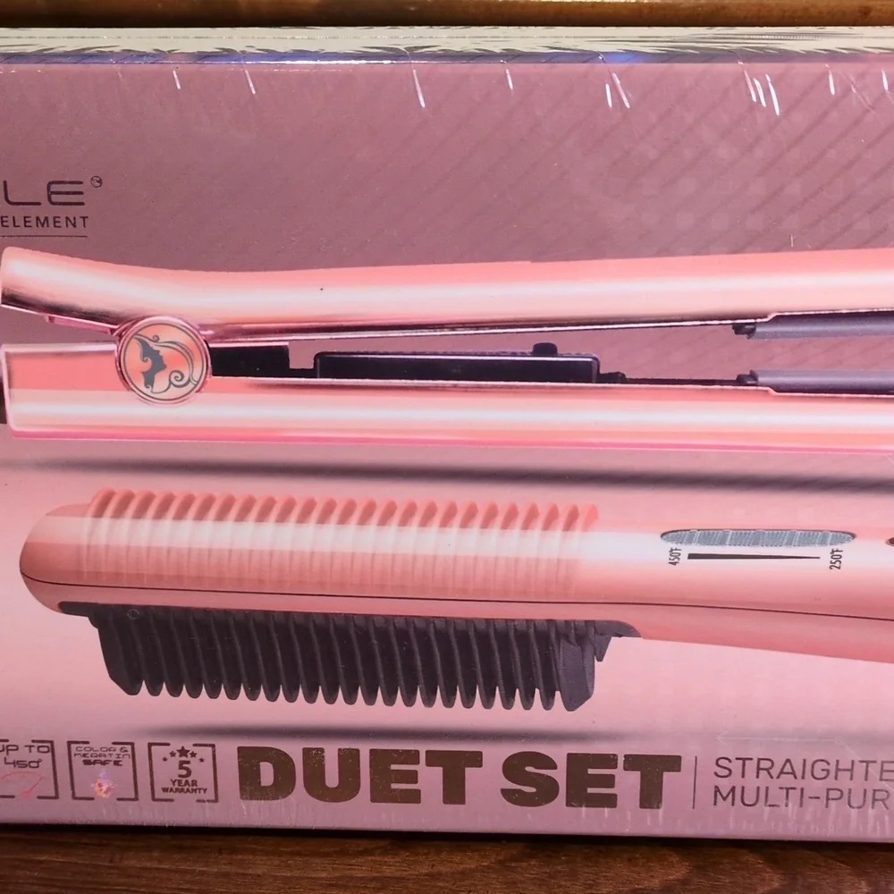 Royale Genius Heating Element Duet Set Platinum Flat Iron/Platinum Heating Brush